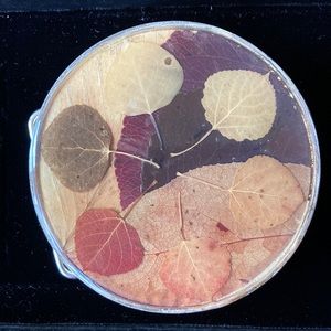 Silver Belt Buckle with Real Aspen Leaves